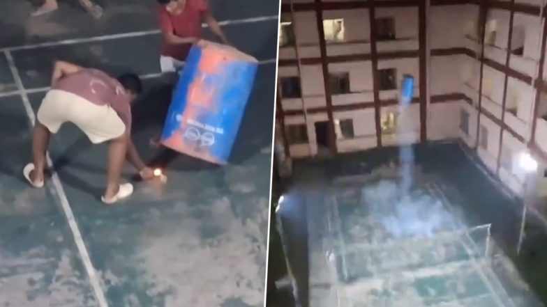 Rocket Boys: Students at IIT Dhanbad Boys Hostel Launch Dustbin Into Air Using Firecracker During Diwali Celebrations, Video Goes Viral