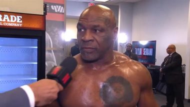 Mike Tyson vs Jake Paul Full Fight Video Live Streaming Online: Former Champion Predicts ‘Vicious Win’ Over Young Opponent as Tyson Enters Venue in Arlington Texas (Watch)