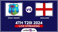 West Indies vs England Free Live Streaming Online, 4th T20I 2024: How To Watch WI vs ENG Cricket Match Live Telecast on TV?