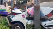 Hyderabad Road Accident: Driver Flees After Speeding Car Hits Divider, Crashes Into Electric Pole in Banjara Hills; Probe Launched (See Pics and Videos)