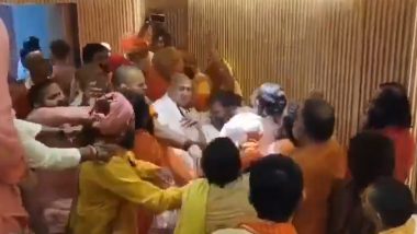 Prayagraj: Saints Clash Over Mahakumbh Land Allocation, Meeting Turns Chaotic with Punches and Slaps Exchanged (Watch Video)