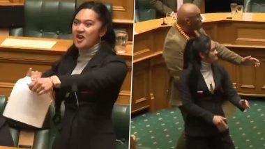 New Zealand Haka Protest: NZ’s Youngest MP Hana-Rawhiti Maipi-Clarke Performs Traditional Maori Dance, Tears Copy of Treaty Principles Bill As She Leads Stir in Parliament (Watch Video)