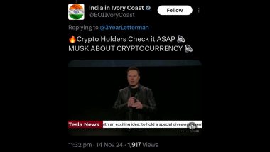 Indian Embassy in Ivory Coast X Account Hacked? Cryptocurrency-Related Posts With Elon Musk’s Videos Appear on ‘India in Ivory Coast’ Account