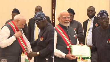 PM Narendra Modi Receives Nigeria's Prestigious GCON Award, Dedicates It to 140 Crore Indians (Watch Videos)