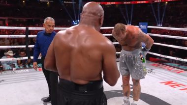 Jake Paul Bows to Mike Tyson After Confirming Victory in Mega Boxing Bout (Watch Video)