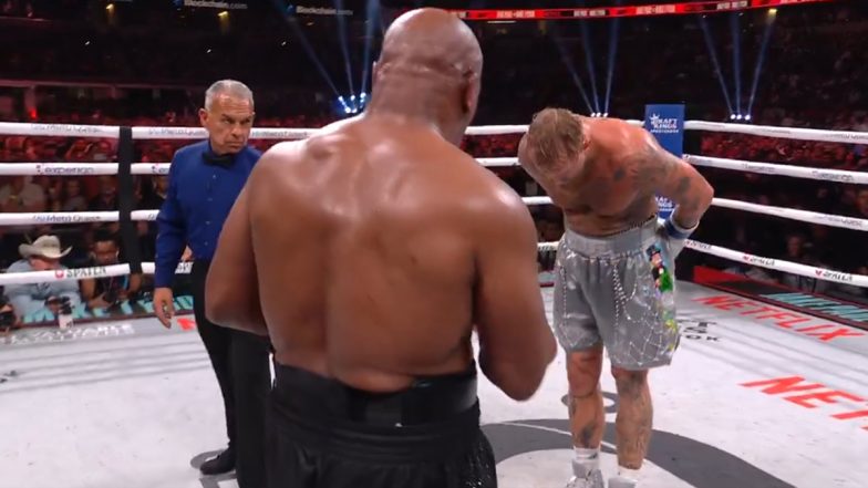 Jake Paul Bows to Mike Tyson After Confirming Victory in Mega Boxing Bout (Watch Video)