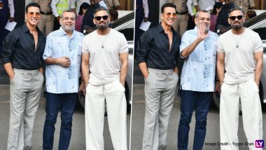 ‘Hera Pheri 3’ Trio Akshay Kumar, Suniel Shetty and Paresh Rawal Spotted at Mumbai Airport – Are They Jetting Off To Shoot the Upcoming Threequel? (Watch Video)