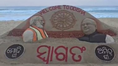 Sand Sculpture of PM Narendra Modi at Puri Beach Ahead of His Odisha Visit