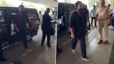 ‘Game Changer’: Ram Charan Walks Barefoot As He Heads to Lucknow for the Teaser Launch of S Shankar’s Upcoming Telugu Film; Video Goes Viral – WATCH