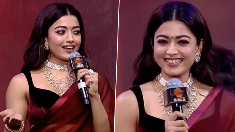 &lsquo;Namaste Patna, Ka Haal Ba?&rsquo;: Rashmika Mandanna Aka Srivalli Leaves &lsquo;Pushpa 2&rsquo; Fans Impressed With Her Cute Bhojpuri at Trailer Launch Event (Watch Video)