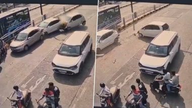 Indore Road Accident Video: Dr Mukesh Tiwari Dies After ‘Hitting Accelerator Instead of Brakes’ in a Freak Mishap in Madhya Pradesh, Terrifying Video Surfaces