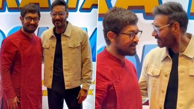 ‘Ishq’ Stars Aamir Khan and Ajay Devgn Evoke Nostalgia As They Reunite at the Mahurat of ‘Tera Yaar Hoon Main’ (Watch Video)