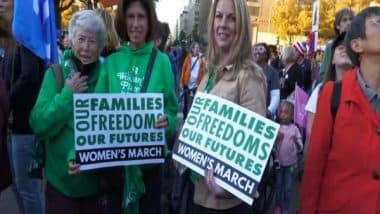 World News | US Elections: Women's March Protesters Gather to Support Vice President Kamala Harris