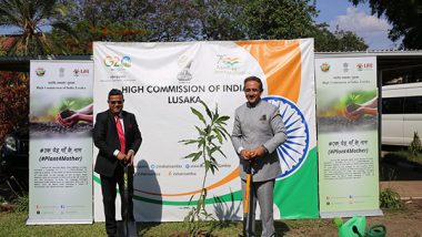 World News | MoS External Affairs Plants Mango Saplings at India's HC in Lusaka as Part of 'Ek Ped Maa Ke Naam' Campaign