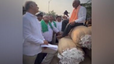 India News | Harish Rao Visits Khammam Cotton Market, Interacts with Distressed Farmers