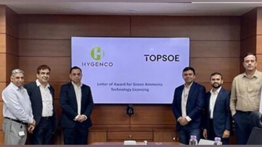 Business News | Hygenco Selects Danish Company Topsoe as Licensor for Its Green Ammonia Plant