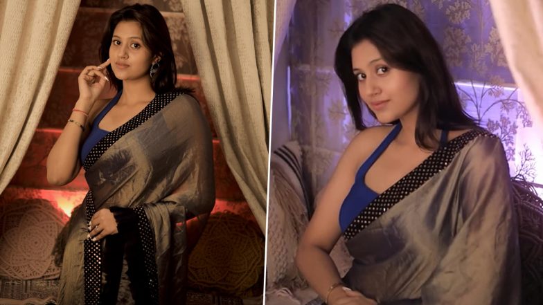 Anjali Arora Stuns in Dusty Gold Saree Paired With Stylish Blouse, Internet Sensation Takes Ethnic Wear Goals to New Heights in Stunning Ensemble (View Pictures)