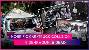 Dehradun Road Accident: 6 Students Dead, 1 Critically Injured in Car-Truck Collision; Bodies Retrieved After Cutting Damaged Vehicle