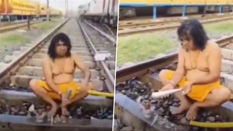 Acharya Kaushik Maharaj Performs ‘Jalabhishek’ to Lord Shiva on Railway Tracks in Mathura, Video Goes Viral