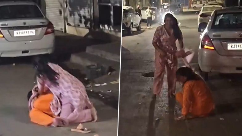 Jaipur: Spa Worker Thrashes, Drags Owner by Hair on Road After Dispute Over INR 18,000 in Gurunanak Pura; Video Goes Viral