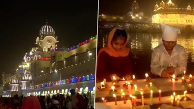 Guru Nanak Jayanti 2024: Golden Temple Illuminated on Gurpurab, Firecrackers Light Up Sky; Video Surfaces