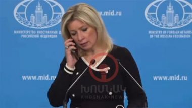 Russia Spokesperson Maria Zakharova Gets Call During Media Address, Ordered Not to Comment on ICBM Strike; Video Goes Viral