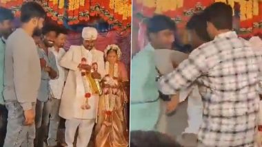 Sudden Death Caught on Camera in Kurnool: Amazon Employee Collapses, Dies of Heart Attack While Giving Gift at Friend’s Wedding in Andhra Pradesh; Video Surfaces