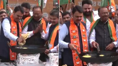 Devendra Fadnavis Prepares Jalebi After BJP-Led MahaYuti’s Historic Win in Maharashtra Assembly Elections; Video Surfaces