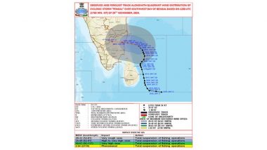 Cyclone Fengal Live Tracker Map on Windy: IMD Issues Alert for Coastal Areas of Tamil Nadu, Puducherry As Cyclonic Storm Expected To Make Landfall on November 30; Check Real-Time Status