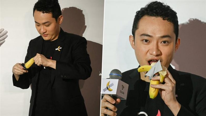 Crypto Entrepreneur Justin Sun Eats USD 6.2 Million Banana Artwork He Bought at Auction, Viral Video Surfaces