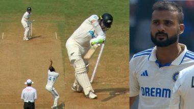 Akash Deep Castles Tom Latham With a Brilliant Inswinger During IND vs NZ 3rd Test 2024 (Watch Video)