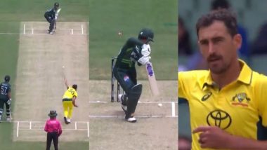 Mitchell Starc Castles Saim Ayub As Left-Hander Edges Ball Onto the Stumps During AUS vs PAK 1st ODI 2024 (Watch Video)