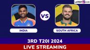 India vs South Africa Free Live Streaming Online, 3rd ODI 2024: How To Watch IND vs SA Cricket Match Live Telecast on TV?