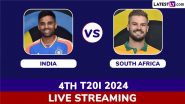 India vs South Africa Free Live Streaming Online, 4th T20I 2024: How To Watch IND vs SA Cricket Match Live Telecast on TV?