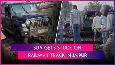 Jaipur: SUV Gets Stuck After ‘Drunk’ Man Drives It on Railway Track While Making Reels, Accused Arrested