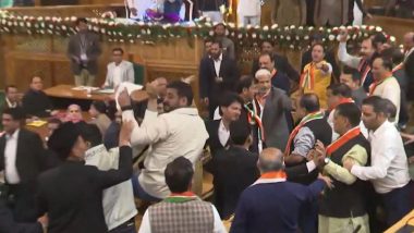 Jammu and Kashmir: Uproar in Assembly As BJP Members Protest Over Special Status Resolution; 12 Opposition MLAs and Sheikh Khurshid Marshalled Out of House (Watch Video)