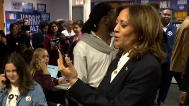 Kamala Harris Staged a Phone Call at DNC Headquarters? Viral Video Shows US Vice President's Phone Screen With Only Camera App Open and No Active Call Screen, Democrat Leader Reveals Truth