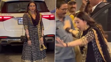 Karisma Kapoor Almost Falls After Exiting Her Car at Aadar Jain’s Roka Ceremony; Video Goes Viral - WATCH