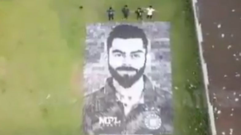 Happy Birthday Virat Kohli: Fan Pays Tribute to Star Indian Cricketer By Making 700 Square Feet Art Of His Face (Watch Video)