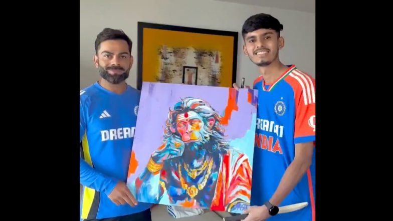 Fan Gifts Virat Kohli Hand-Painted Lord Hanuman Portrait After Conclusion Of IND vs NZ Test Series 2024 (Watch Video)