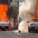 ‘Burning Car’ in Vadodara Video: Massive Blaze Erupts in Land Rover Defender Parked on Road in Gujarat, Terrifying Clip Shows Luxury Car Engulfed in Flames