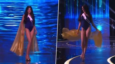 Miss Universe 2024 Preliminary Competition Live Video: Rhea Singha of India Stuns in Swimsuit Round, Looks Graceful in Blue Monokini (Watch)