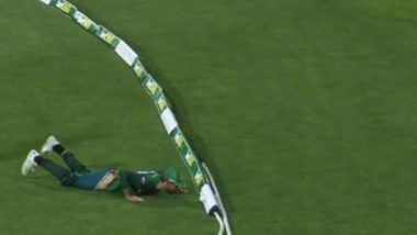 Pakistan Debutant Jahandad Khan Loses His Trousers As He Dives to Save Boundary During AUS vs PAK 3rd T20I 2024, Video Goes Viral