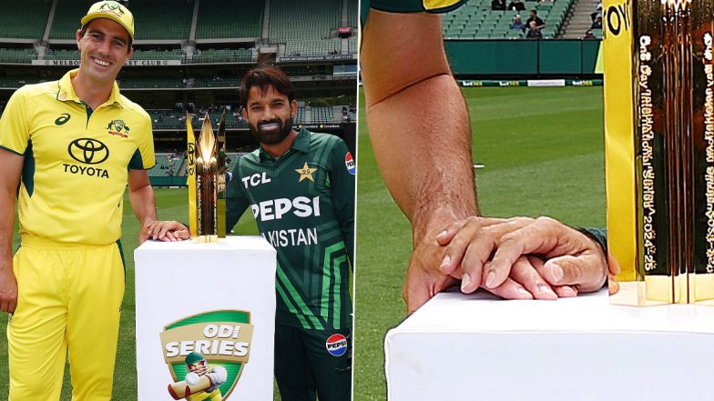 'Zampa-Stoinis 2.0?' Fans React to Mohammad Rizwan and Pat Cummins' 'Bromance' As Pakistan Captain Was Spotted Holding Pat Cummins' Hand During AUS vs PAK ODI Series Trophy Unveiling