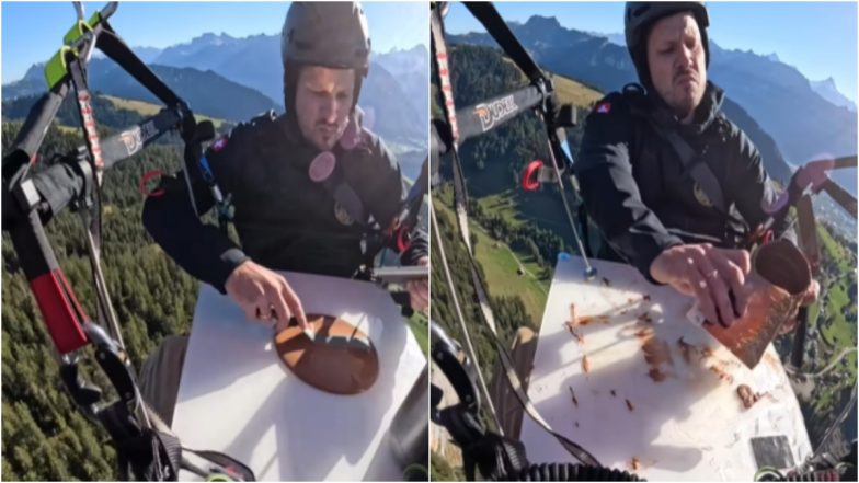 Swiss Chef Tempers Chocolate and Makes Chocolate Bunny Mid-Air While Paragliding Over the Mountains, Viral Instagram Reel Will Leave You in Awe of His Creativity (Watch Video)