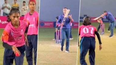 Rahul Dravid Bats Against Young Girl from Bikaner While Attending Rajasthan Royals Cricket Cup 2024 Final; Compliments Her, Says 'Aise Hi Mehnat Karte Rehna Hai' (Watch Video)