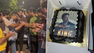 Shah Rukh Khan’s Birthday Celebration Outside Mannat: Fans Sing, Cut Cake and Show Unwavering Love As ‘KING’ Turns 59 (Watch Video)