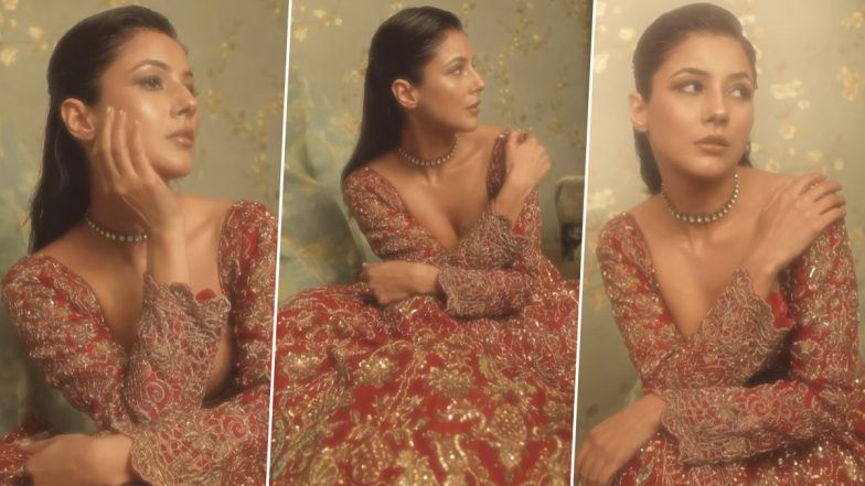 Shehnaaz Gill Is Unapologetically Bold in Striking Red Lehenga, Actress Captivates in the Elegant Ethnic Ensemble (Watch Video)