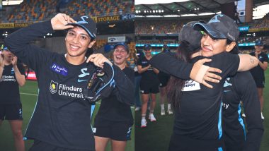 Smriti Mandhana Receives Adelaide Strikers' Debut Cap From Megan Schutt and Tahlia McGrath Ahead of WBBL 2024 Match Against Brisbane Heat (See Pics)