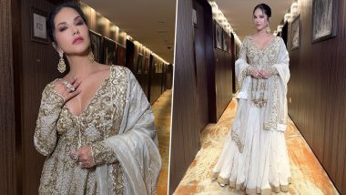 Sunny Leone Channels Punjabi Kudi Vibes in Breathtaking White and Gold Sharara Set, Actress’ Latest Look Screams Elegance (View Pictures)